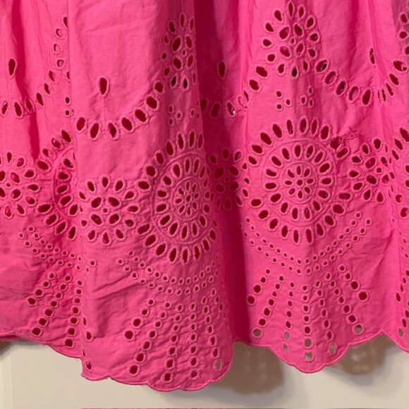 Boden 100% Cotton Poplin Embroidered Eyelet Scalloped Hem Maxi Skirt Pink US 4 - Picture 2 of 5